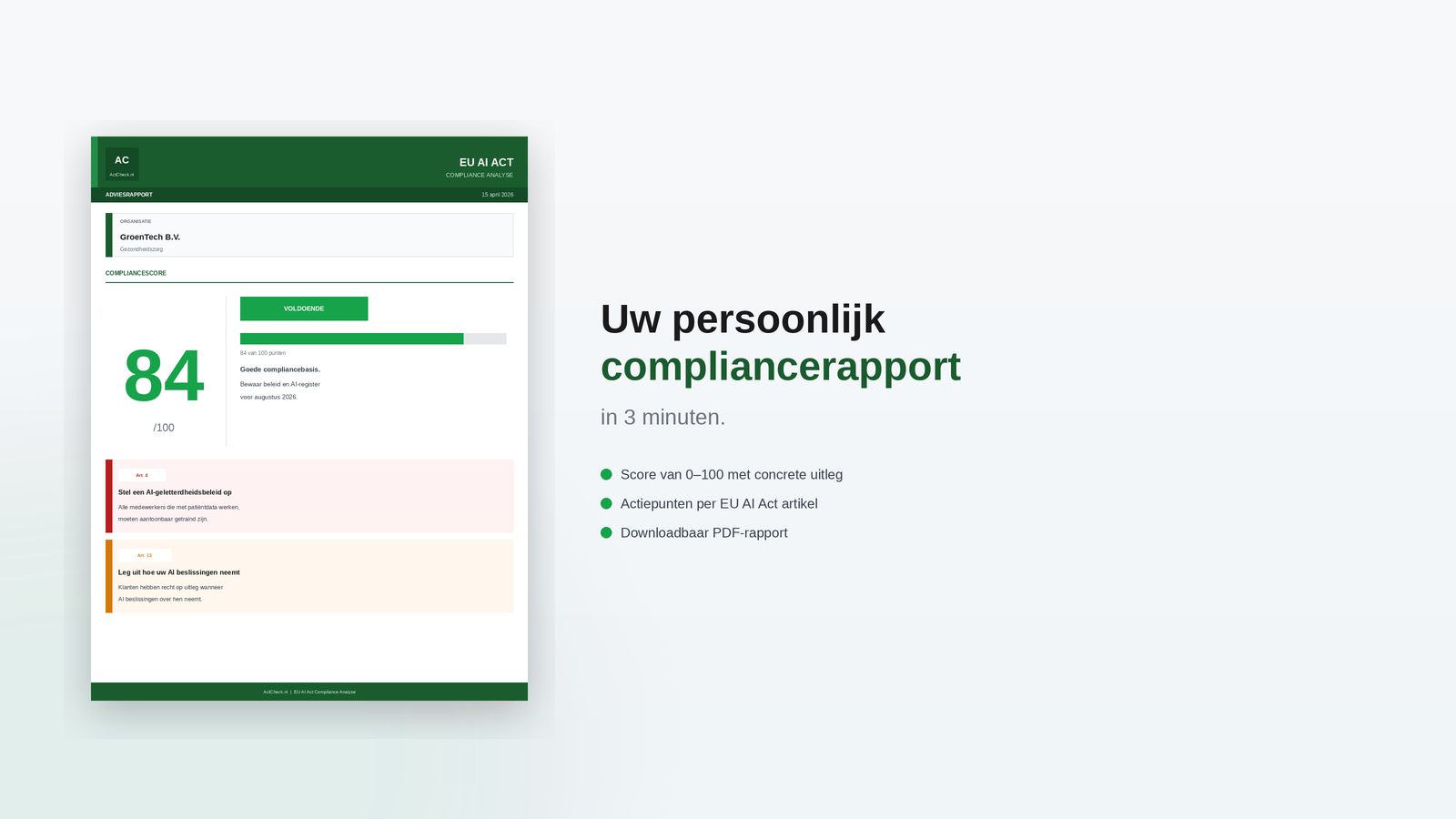 Voorbeeld compliancerapport EU AI Act